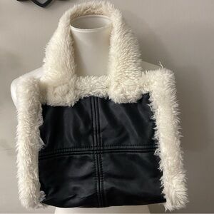 Faux Leather Faux Fur Handbag Chic Ski Casual School